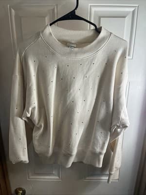 A New Day Ivory Rhinestone Pullover Crew Neck Sweatshirt Women's Size L - Image 1