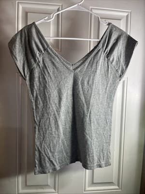 Women’s Gray V Neck Short Sleeve Medium Old Nacho Top With Glitter - Image 1