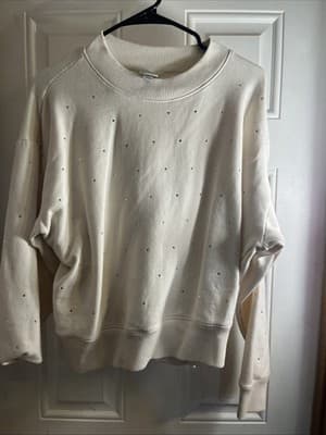 A New Day Ivory Rhinestone Pullover Crew Neck Sweatshirt Women's Size L - Thumbnail 2
