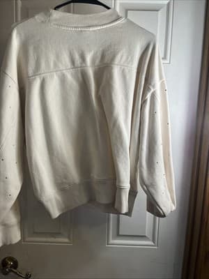 A New Day Ivory Rhinestone Pullover Crew Neck Sweatshirt Women's Size L - Thumbnail 4