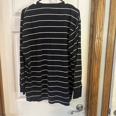 mens Evolution Brand Size XL Black And White Striped Long Sleeve Crew Neck - Thumbnail 3