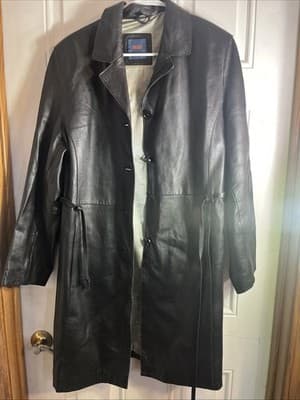 Women’s Leather Black R&O Brand Button UP XL jacket Waist Strap Mod Length - Image 1