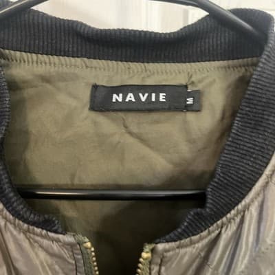 womens Medium Navie Branded Green And Black Puffer Outer Jacket Polyester - Thumbnail 2