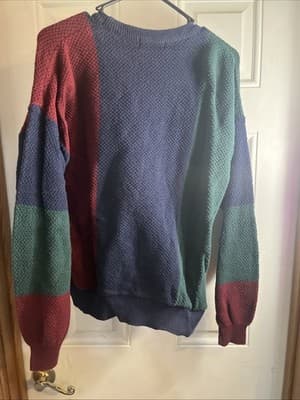 Vtg 90s Claiborne Sweater Mens Colorblock Textured Knit Grandpa Large EUC - Thumbnail 4