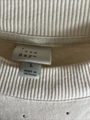 A New Day Ivory Rhinestone Pullover Crew Neck Sweatshirt Women's Size L - Thumbnail 3