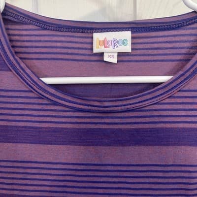 Lularoe Womens Julia Dress Size XS Purple Striped Stretch Bodycon Midi Casual - Thumbnail 3