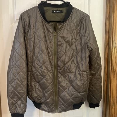 womens Medium Navie Branded Green And Black Puffer Outer Jacket Polyester - Image 1