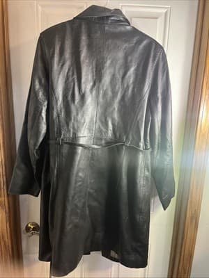 Women’s Leather Black R&O Brand Button UP XL jacket Waist Strap Mod Length - Thumbnail 4