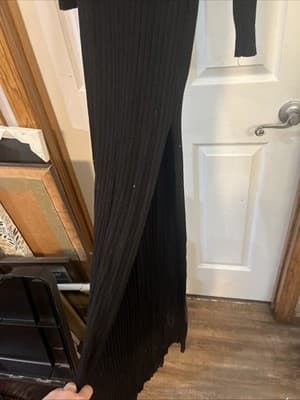 womens Long Black Ribbed Sress By herra Collection Long Sleeve And Slit Size L - Thumbnail 2