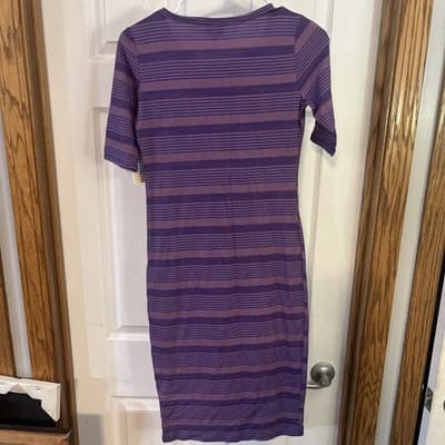 Lularoe Womens Julia Dress Size XS Purple Striped Stretch Bodycon Midi Casual - Thumbnail 4