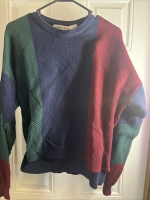 Vtg 90s Claiborne Sweater Mens Colorblock Textured Knit Grandpa Large EUC - Image 1