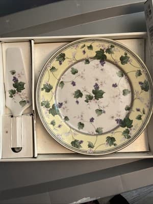 Vintage Andrea By Sadek Porcelain Cake Plate And Server 10.5" Yellow Border New - Image 1