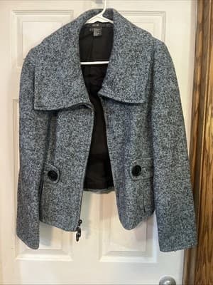 Per Se Womens Wool Short Blue Jacket Size 10 Zip Up - Image 1