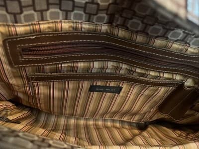 9 West Brown Pattern Briefcase satchel faux leather and cloth 16" X 12" X 5" - Thumbnail 3
