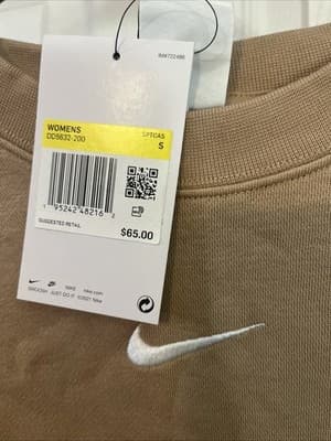 Mens Small Nike Beige Crew Neck Sweatshirt - Thumbnail 3