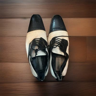 Antonio Correlli Elite Dress Shoes Black White Faux Leather Size 11 #6089 - Thumbnail 2