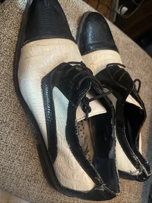 Antonio Correlli Elite Dress Shoes Black White Faux Leather Size 11 #6089 - Thumbnail 4