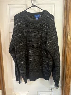 Mens Towncraft Crew Neck L SOFT Acrylic Sweater Black And Gray - Image 1