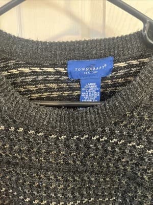 Mens Towncraft Crew Neck L SOFT Acrylic Sweater Black And Gray - Thumbnail 2