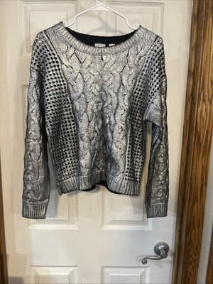 Womens Medium Silver Sweater By Oc 100% Acrylic Long Sleeve Sweater - Image 1
