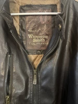mens XXL Whispering Smith Brown Leather Coat Zip Up - Thumbnail 2