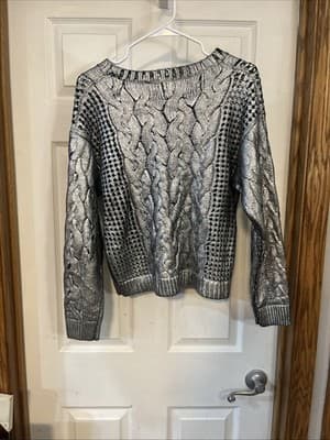 Womens Medium Silver Sweater By Oc 100% Acrylic Long Sleeve Sweater - Thumbnail 4