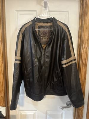 mens XXL Whispering Smith Brown Leather Coat Zip Up - Image 1