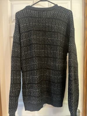 Mens Towncraft Crew Neck L SOFT Acrylic Sweater Black And Gray - Thumbnail 4