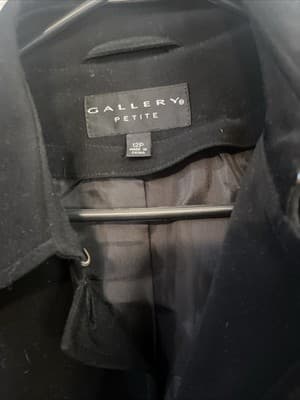 Gallery Petite Womens 12P Black Trench Coat Button Up And Belted - Thumbnail 2