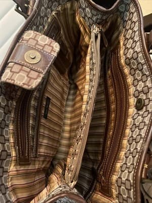 9 West Brown Pattern Briefcase satchel faux leather and cloth 16" X 12" X 5" - Thumbnail 2