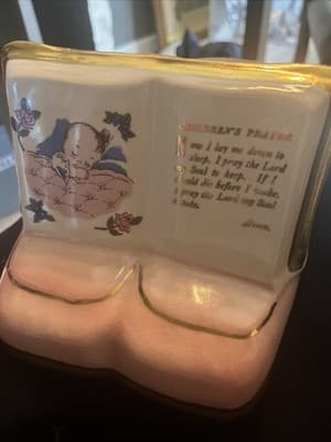 Vintage Pink baby girl planter with a child’s prayer Japan - Image 1