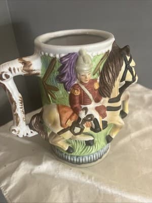 Vintage Porcelain 3 D Stein Military Man On Horseback 6 Inches Tall - Image 1