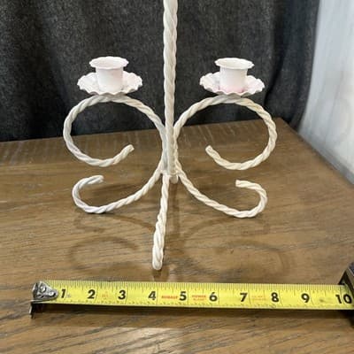 Vintage White Metal Twisted Rope Candle Holder - Thumbnail 5