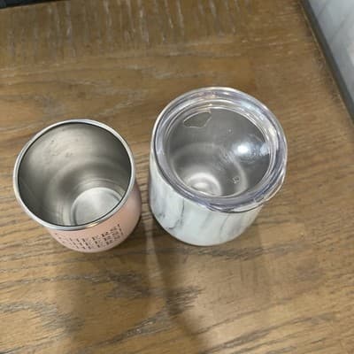 Set Wine Tumblers (2) Cheers And White Marble Stainless Steel Only One Lid - Thumbnail 3