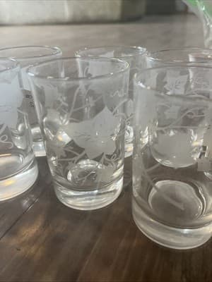 Set 8 Vintage 1950s Federal FROSTED ETCHED LEAVES Tumbler Glasses - Thumbnail 2