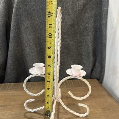 Vintage White Metal Twisted Rope Candle Holder - Thumbnail 4