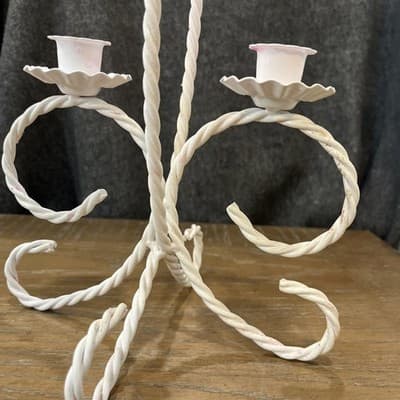 Vintage White Metal Twisted Rope Candle Holder - Thumbnail 3