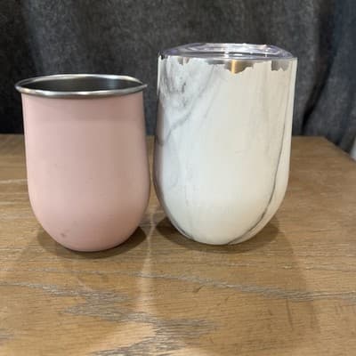 Set Wine Tumblers (2) Cheers And White Marble Stainless Steel Only One Lid - Thumbnail 4