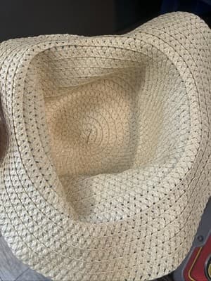 Hat Sun Hat Chapeau Womens One Size Straw Look With Black Band and Bow New NWT - Thumbnail 4