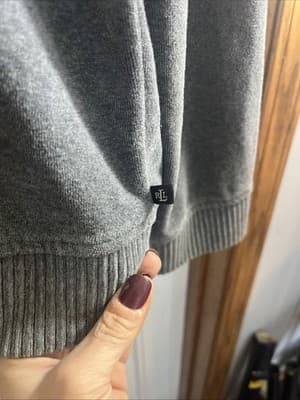 Ralph Lauren Women's Sz Med Velour Full Zip Grey Hooded Sweater Sweatshirt - Thumbnail 4