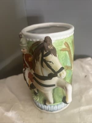 Vintage Porcelain 3 D Stein Military Man On Horseback 6 Inches Tall - Thumbnail 3