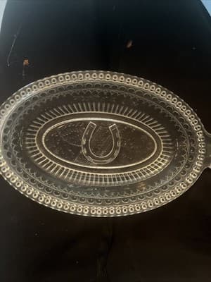 ANTIQUE ADAMS & CO EAPG GOOD LUCK HORSESHOE PATTERN GLASS RELISH CANDY NUT DISH - Thumbnail 2