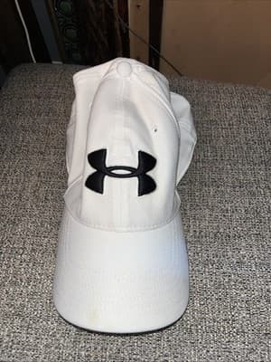 Under Armour White & Black Embroidered Logo Spell Out Fitted Baseball Hat L/XL - Image 1