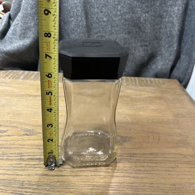 Set Of Two Clear Glass jars with Black Plastic lid On One 7.25” Height - Thumbnail 2