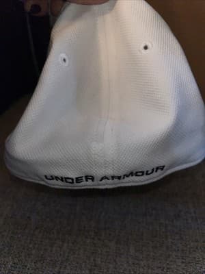 Under Armour White & Black Embroidered Logo Spell Out Fitted Baseball Hat L/XL - Thumbnail 3