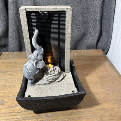 9" H Elephant Tabletop Water Fountain with New Batteries and LED Lights - Thumbnail 4