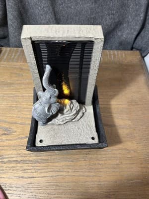 9" H Elephant Tabletop Water Fountain with New Batteries and LED Lights - Thumbnail 5