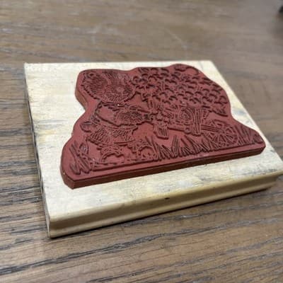 ANITA'S Teddy Bear Pushing a Flower Cart Wood Mount Rubber Stamp 4.5" x 3.5" - Thumbnail 5