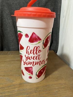 Watermelon 75oz “Hello Sweet Summer” Party Plastic Tumbler Cup W/Lid & Straw - Thumbnail 2
