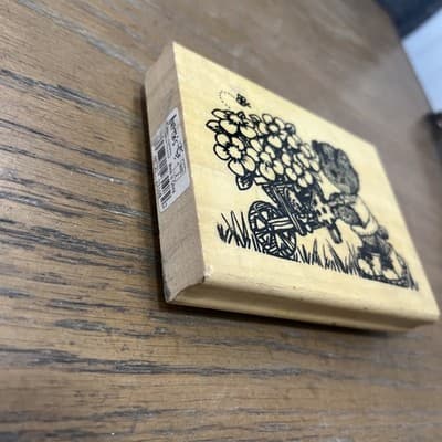 ANITA'S Teddy Bear Pushing a Flower Cart Wood Mount Rubber Stamp 4.5" x 3.5" - Thumbnail 2